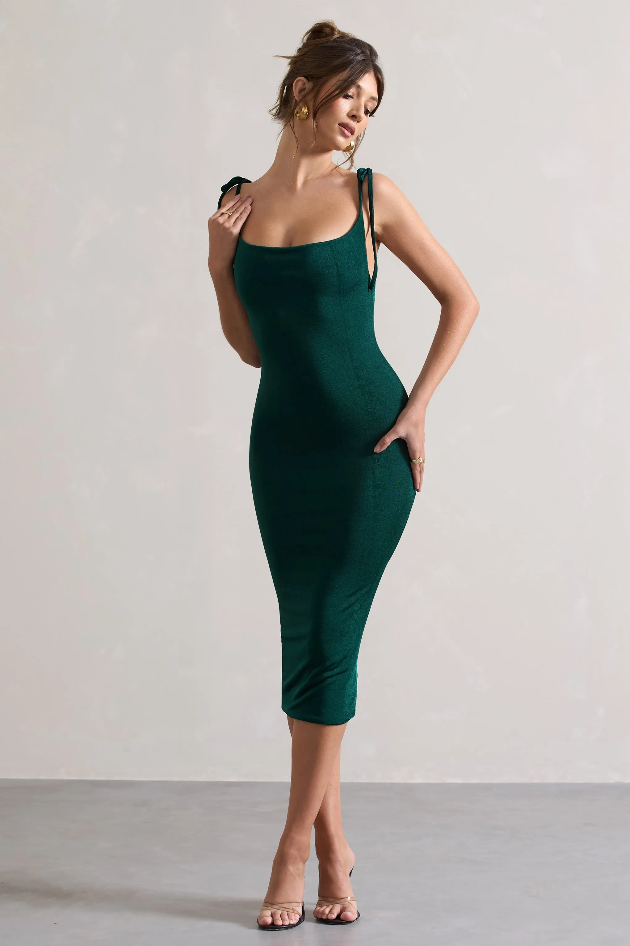 Irina | Bottle Green Cowl-Neck Bodycon Midi Dress sold by Club L London product image thumbnail 5