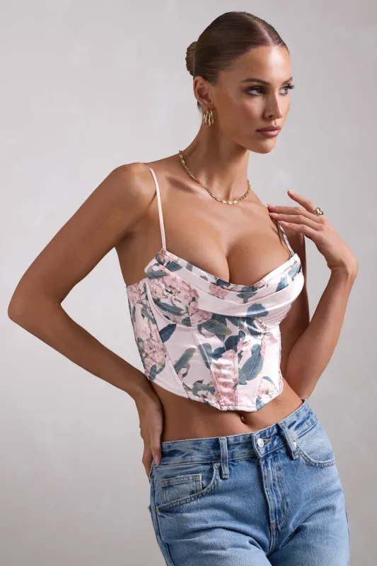 Prosecco | Pink Satin Draped Corset Top sold by Club L London