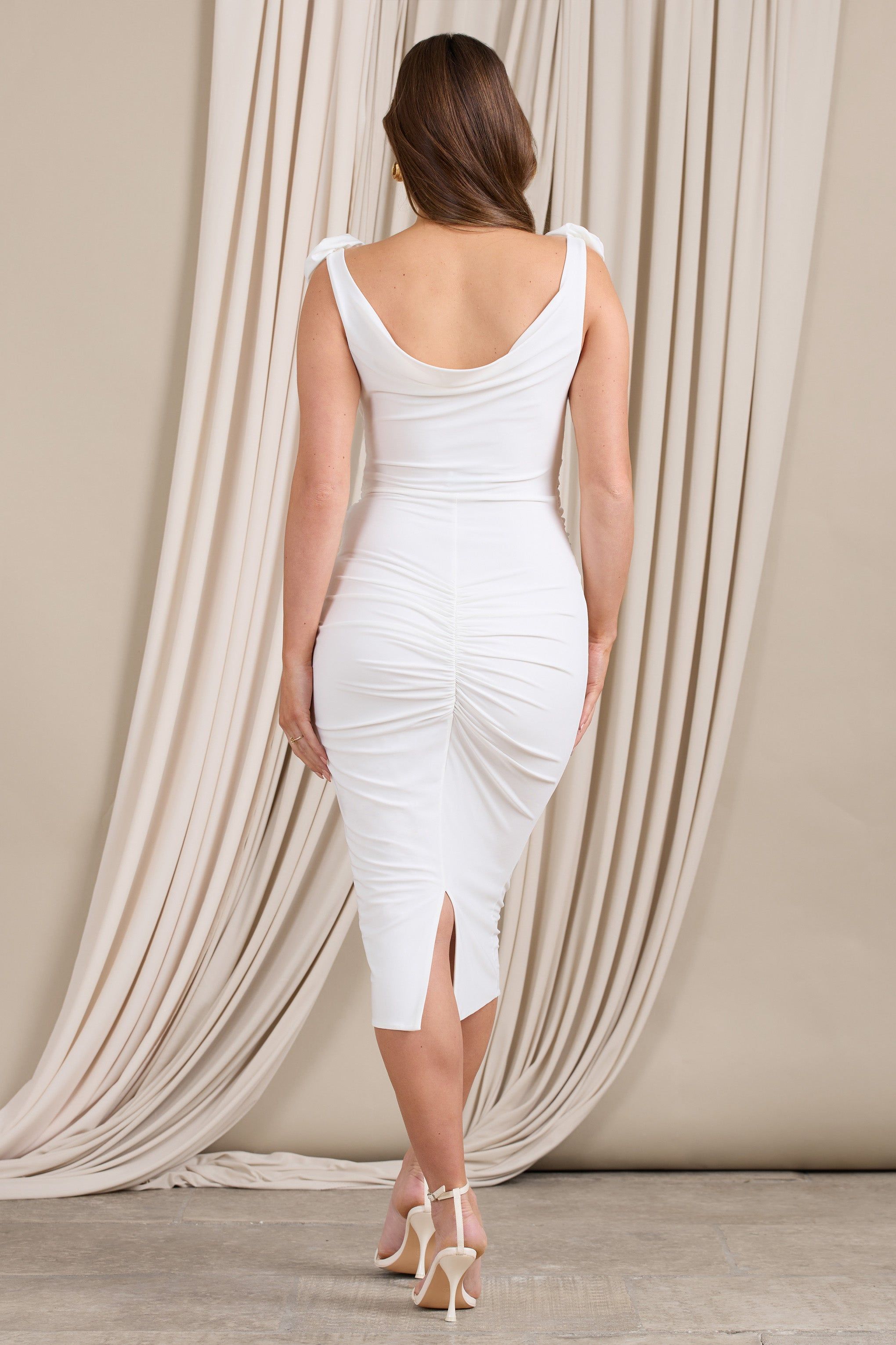 Rosy | White Cowl-Neck Maternity Midi Dress With Flowers sold by Club L London product image thumbnail 2