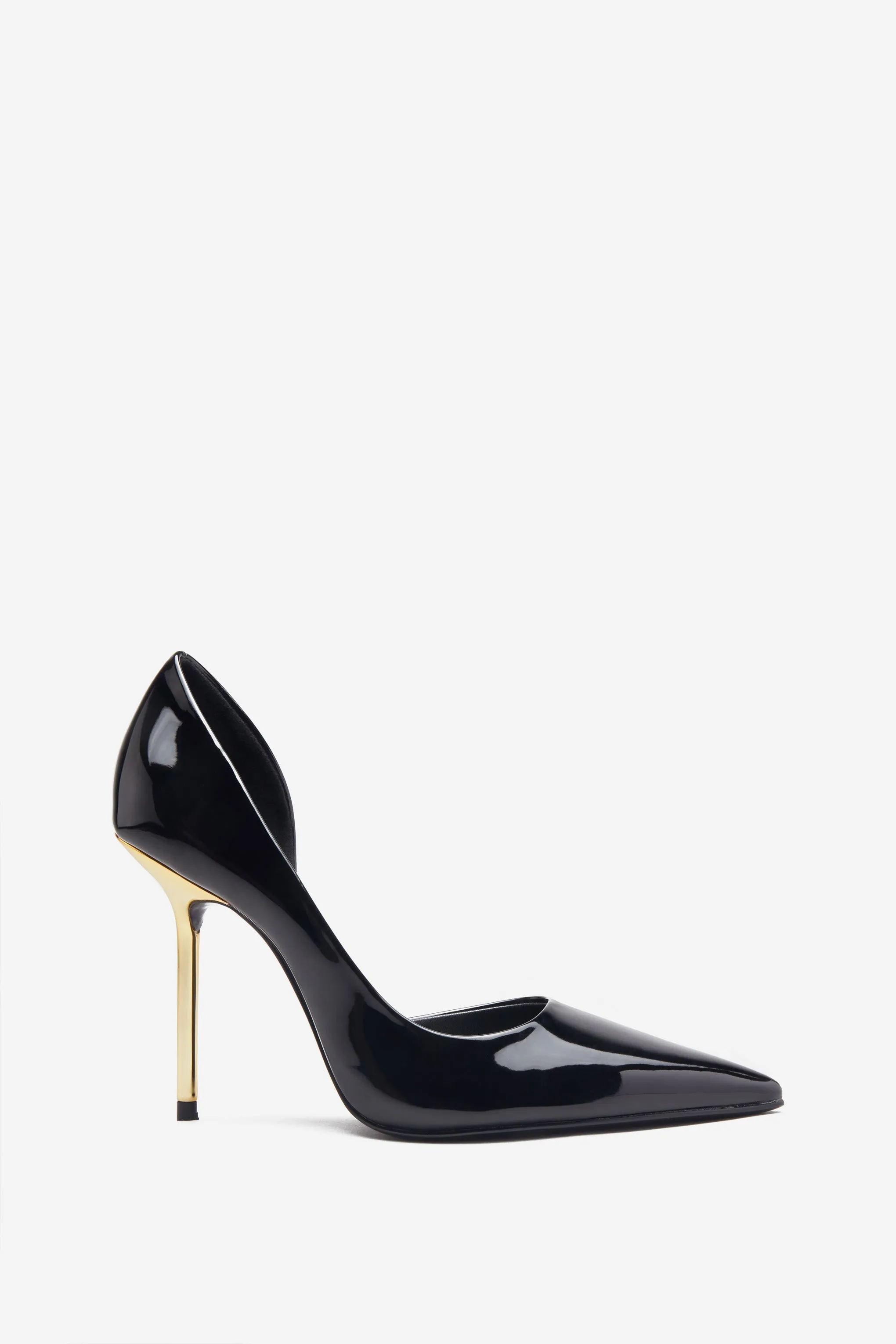 Hear Me | Black Metallic Cutaway Pointed Court Heels sold by Club L London