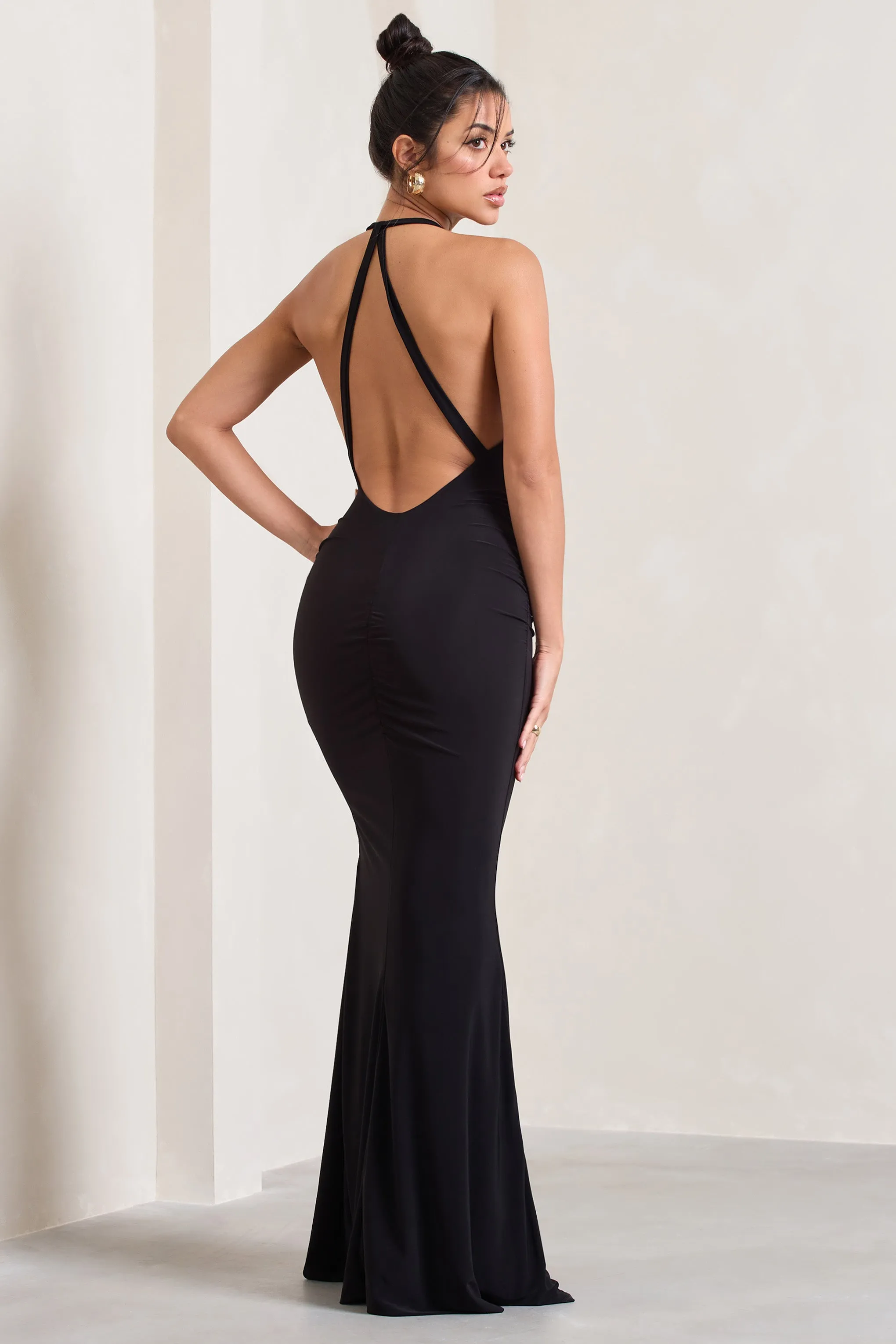 Idol | Black Halter-Neck Split Maxi Dress sold by Club L London product image thumbnail 2
