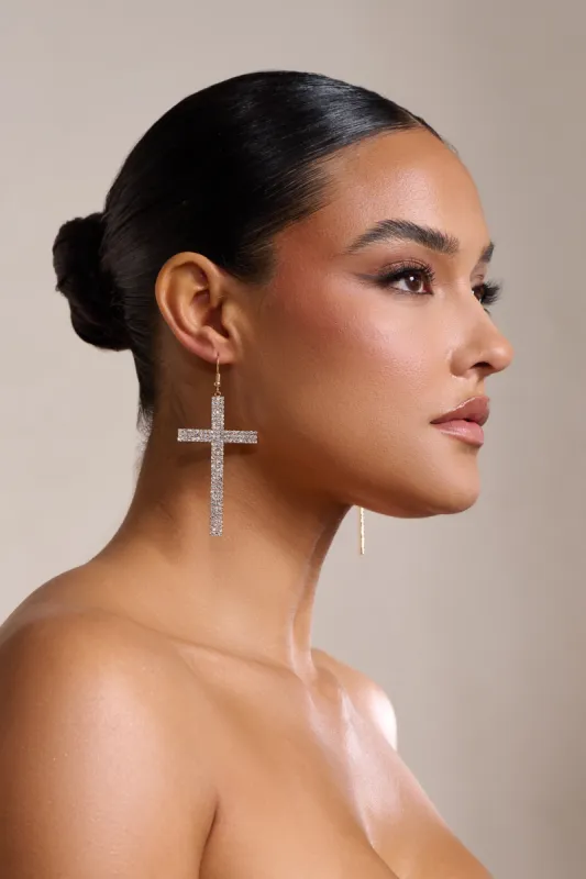 Storm | Gold Diamante Cross Earrings made by Club L London