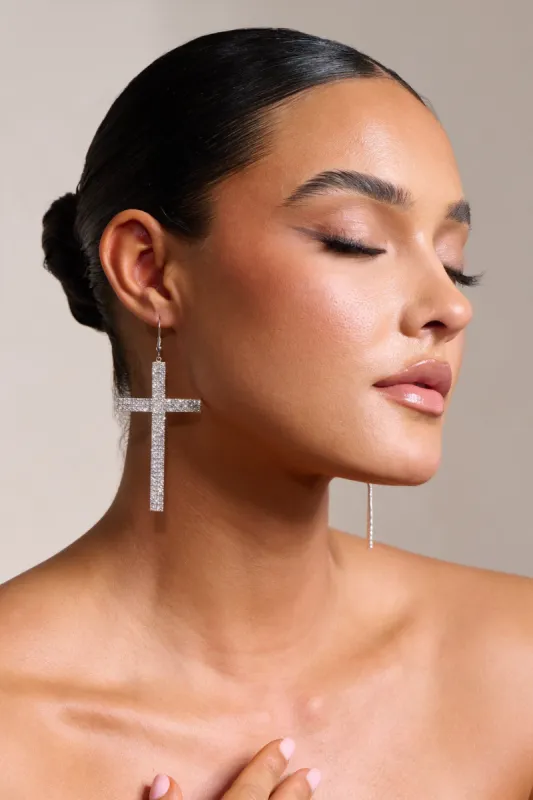 Storm | Silver Diamante Cross Earrings sold by Club L London