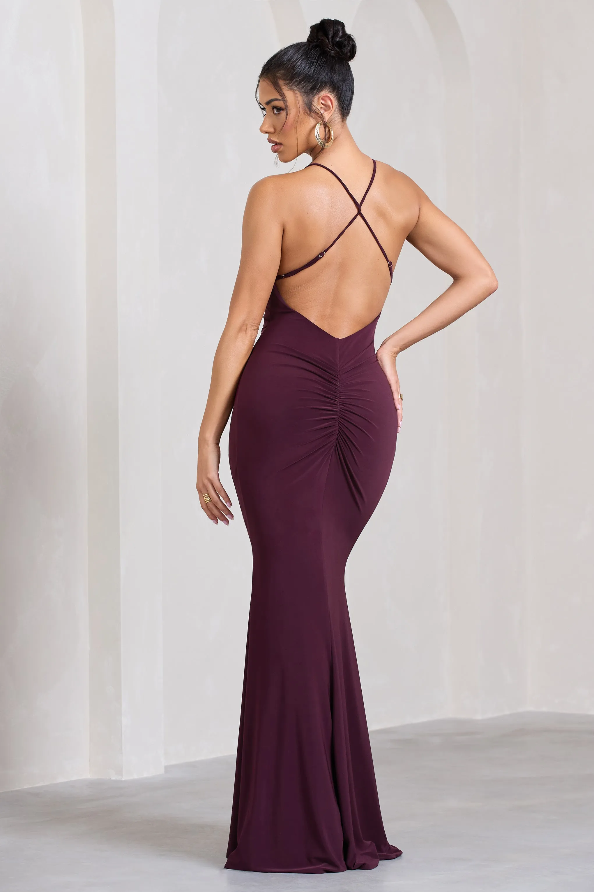 Stellar | Plum Halter-Neck Twisted Split Maxi Dress sold by Club L London product image thumbnail 2