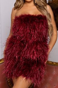 Out On The Town | Berry Feather Bandeau Mini Dress sold by Club L London