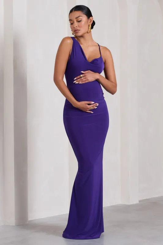 Phantasy | Purple Maternity Cowl Neck Maxi Dress sold by Club L London