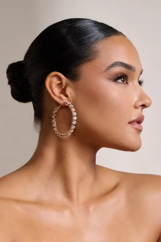 Tallulah | Gold Diamante Large Hoop Earrings sold by Club L London