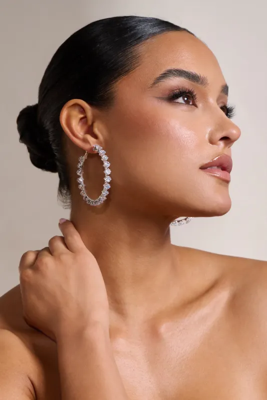 Tallulah | Silver Diamante Large Hoop Earrings sold by Club L London