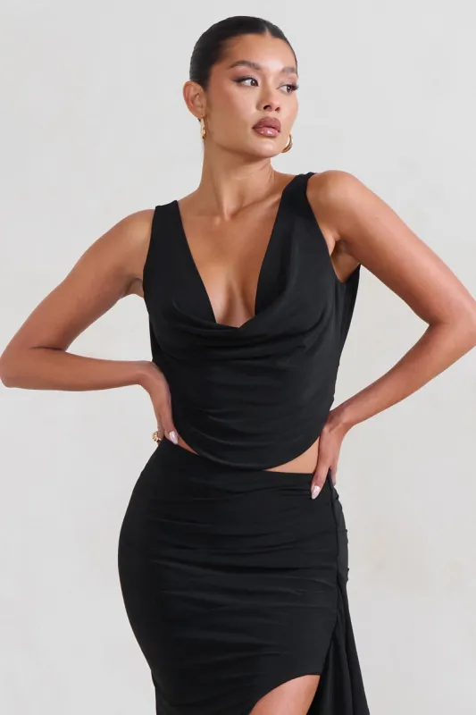 Femme Classique | Black Cowl Crop Top sold by Club L London
