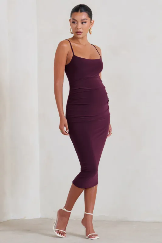 Raquel | Plum Maternity Cami Midi Dress With Split sold by Club L London