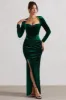 Fay | Bottle Green Velvet Corset Style Knot Maxi Dress sold by Club L London