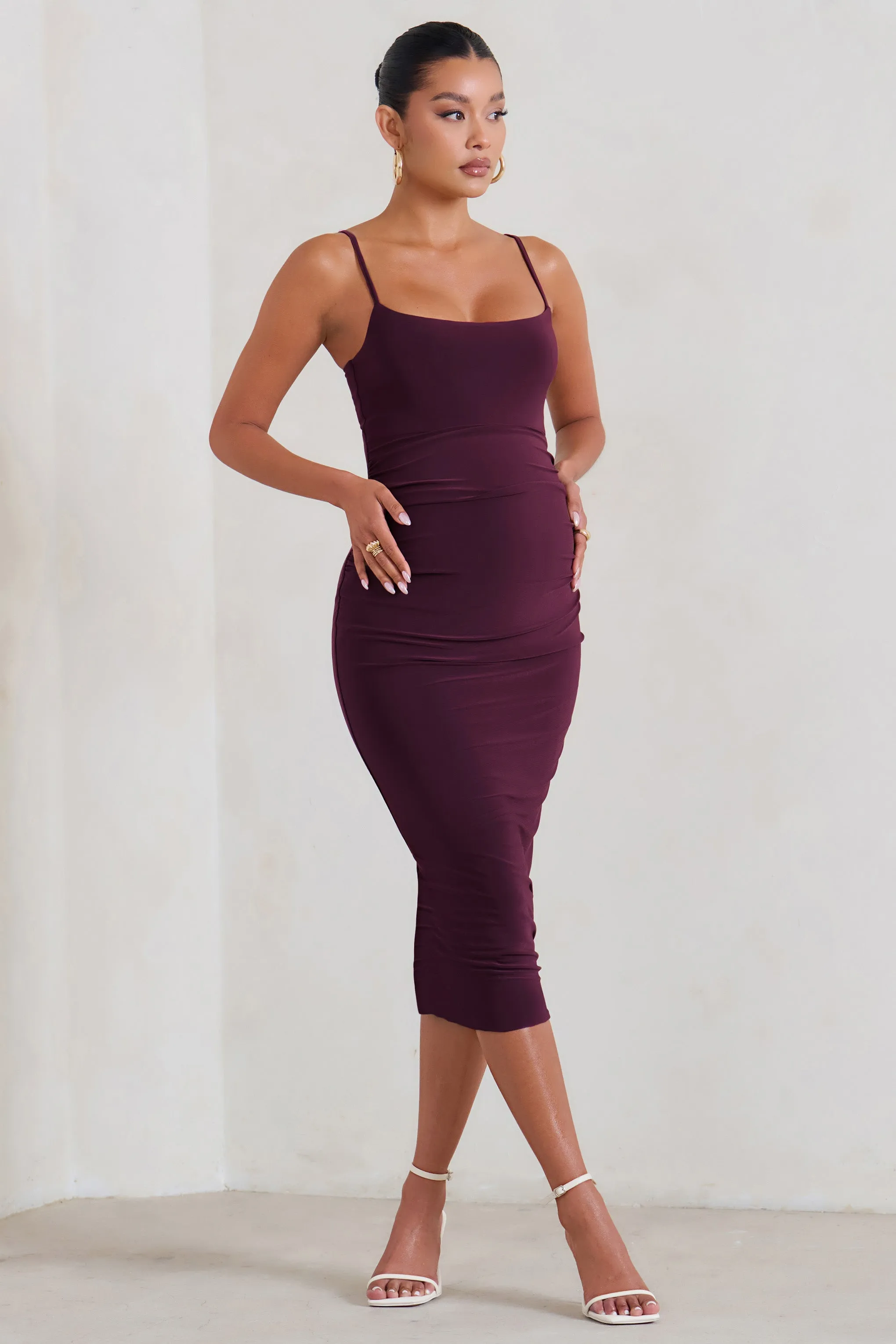 Raquel | Plum Maternity Cami Midi Dress With Split sold by Club L London product image thumbnail 4