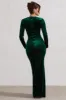 Fay | Bottle Green Velvet Corset Style Knot Maxi Dress sold by Club L London