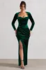 Fay | Bottle Green Velvet Corset Style Knot Maxi Dress sold by Club L London