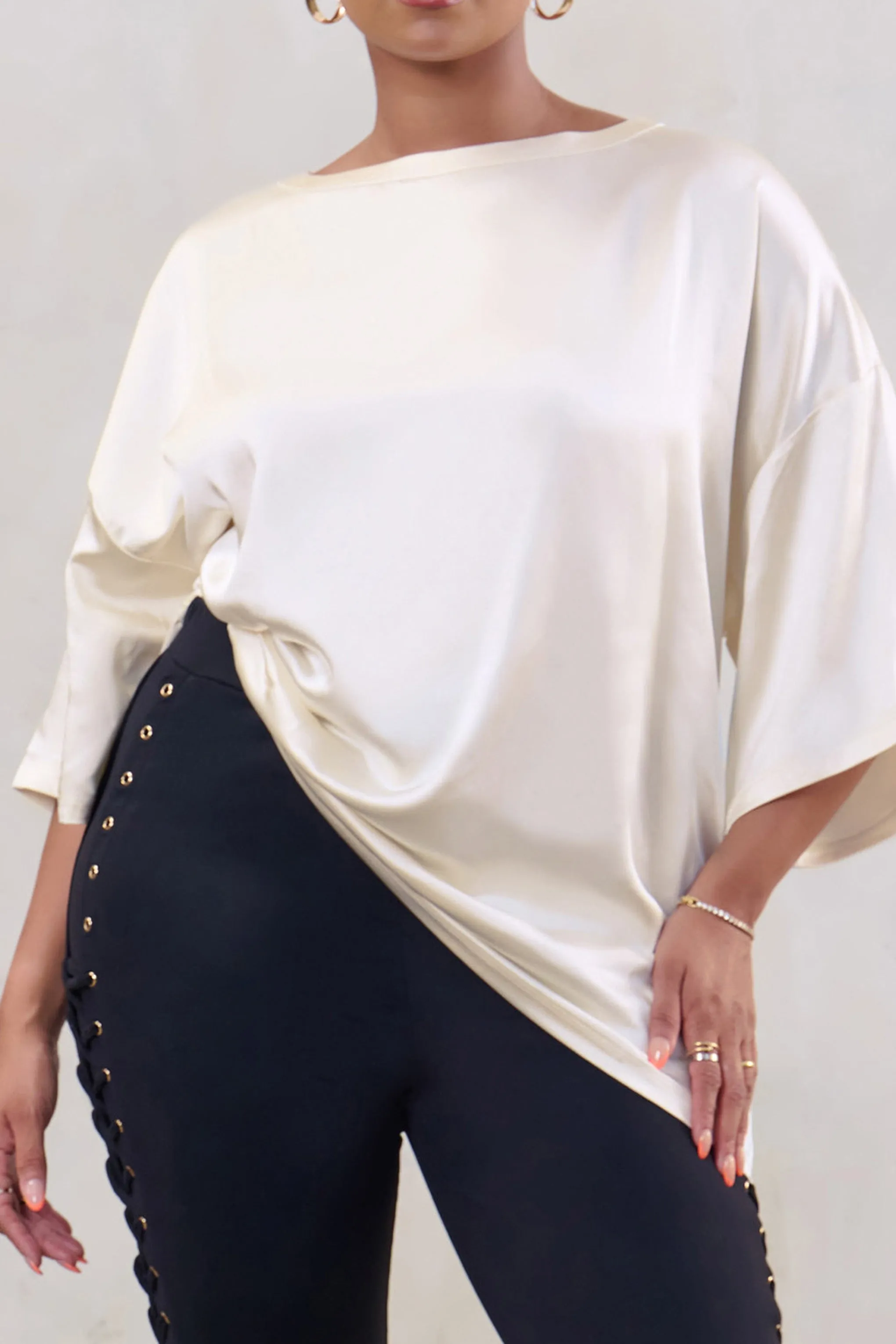 Day Dreaming | Off White Satin Relaxed Tee sold by Club L London product image thumbnail 3