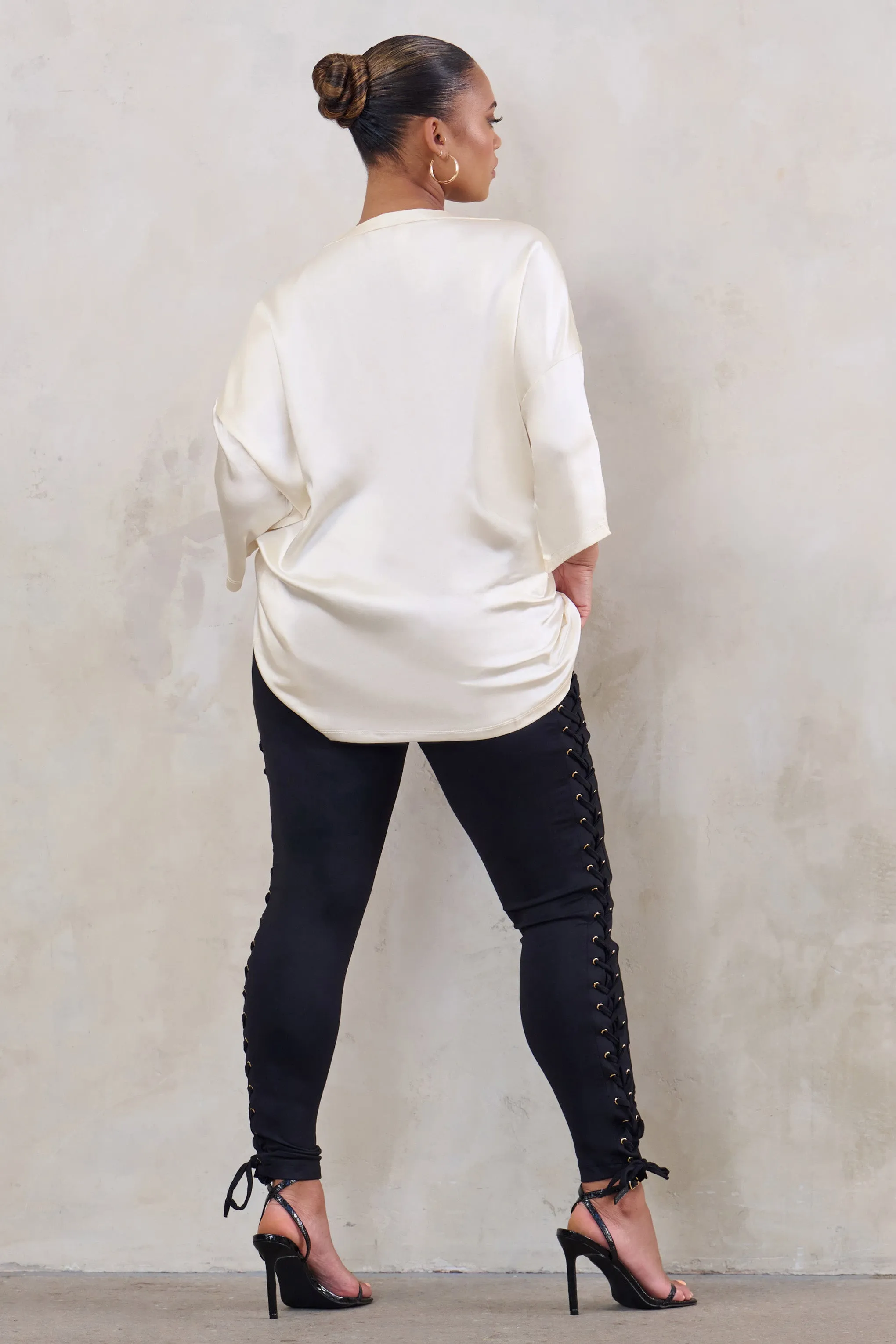 Day Dreaming | Off White Satin Relaxed Tee sold by Club L London product image thumbnail 4