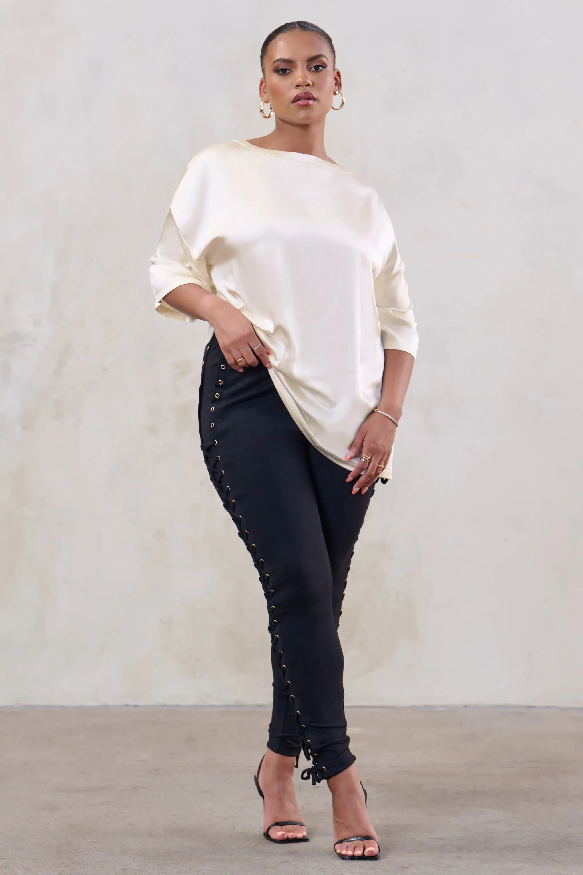 Day Dreaming | Off White Satin Relaxed Tee sold by Club L London product image thumbnail 2
