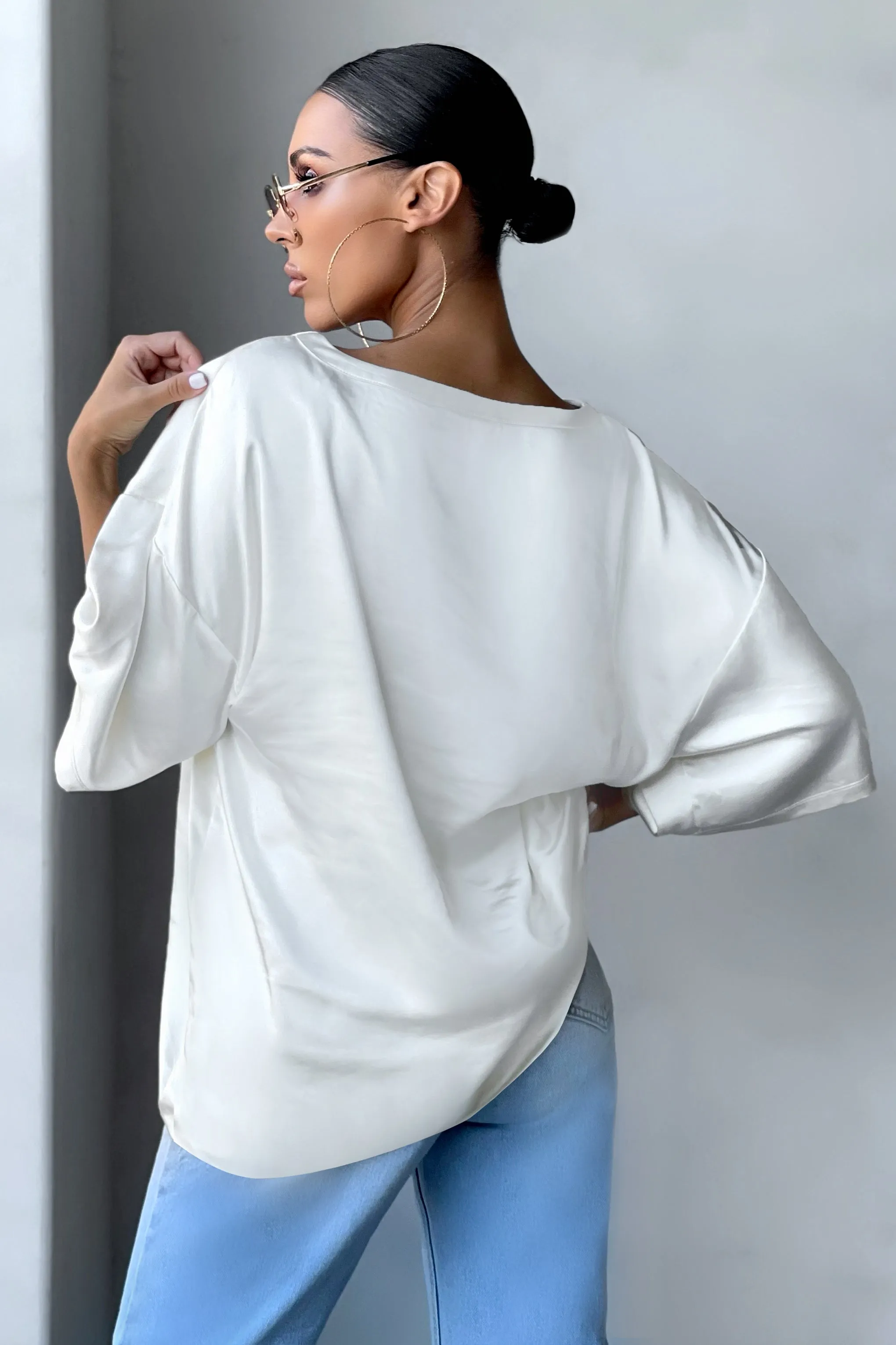Day Dreaming | Off White Satin Relaxed Tee sold by Club L London product image thumbnail 5