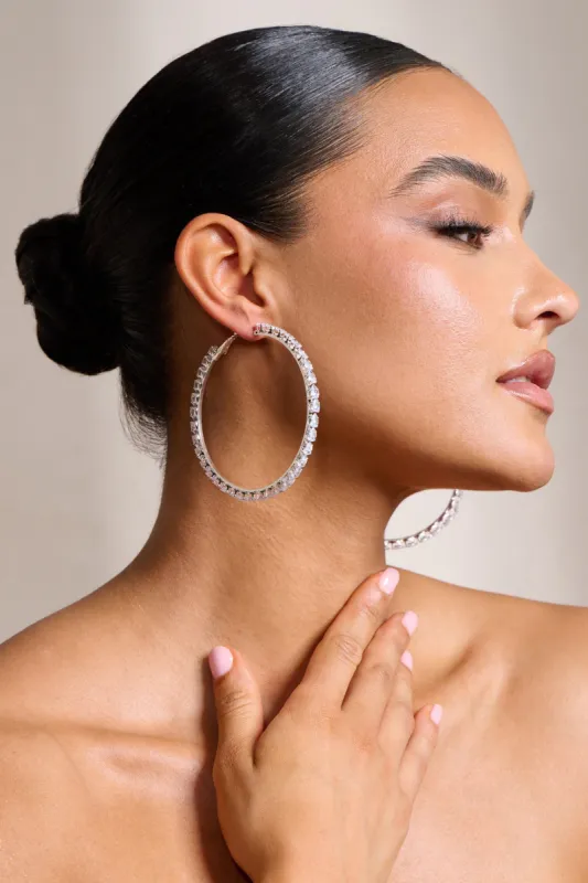 Taffy | Silver Diamante Thin Hoop Earrings sold by Club L London