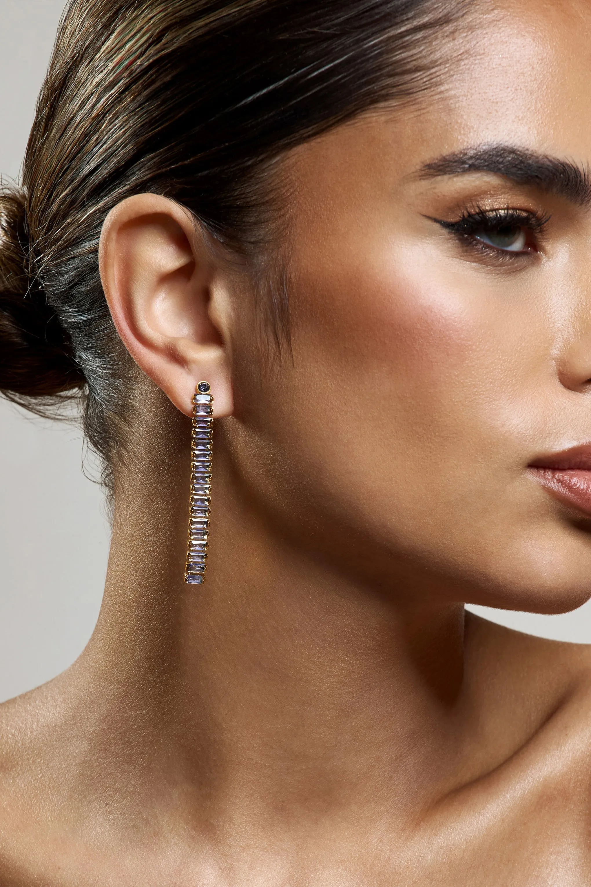 Rosita | Purple Diamante Tassel Earrings sold by Club L London product image thumbnail 4