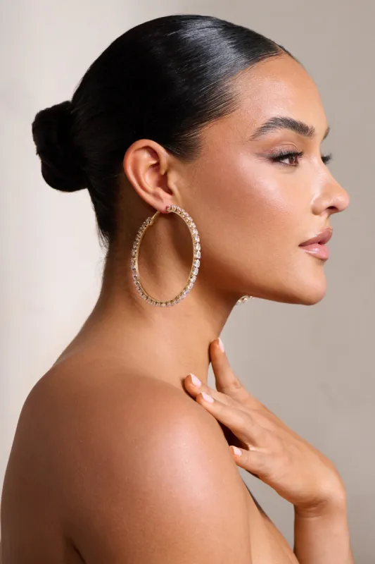 Taffy | Gold Diamante Thin Hoop Earrings sold by Club L London
