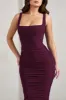 Lisbon | Plum Square Neck Ruched Midi Dress sold by Club L London