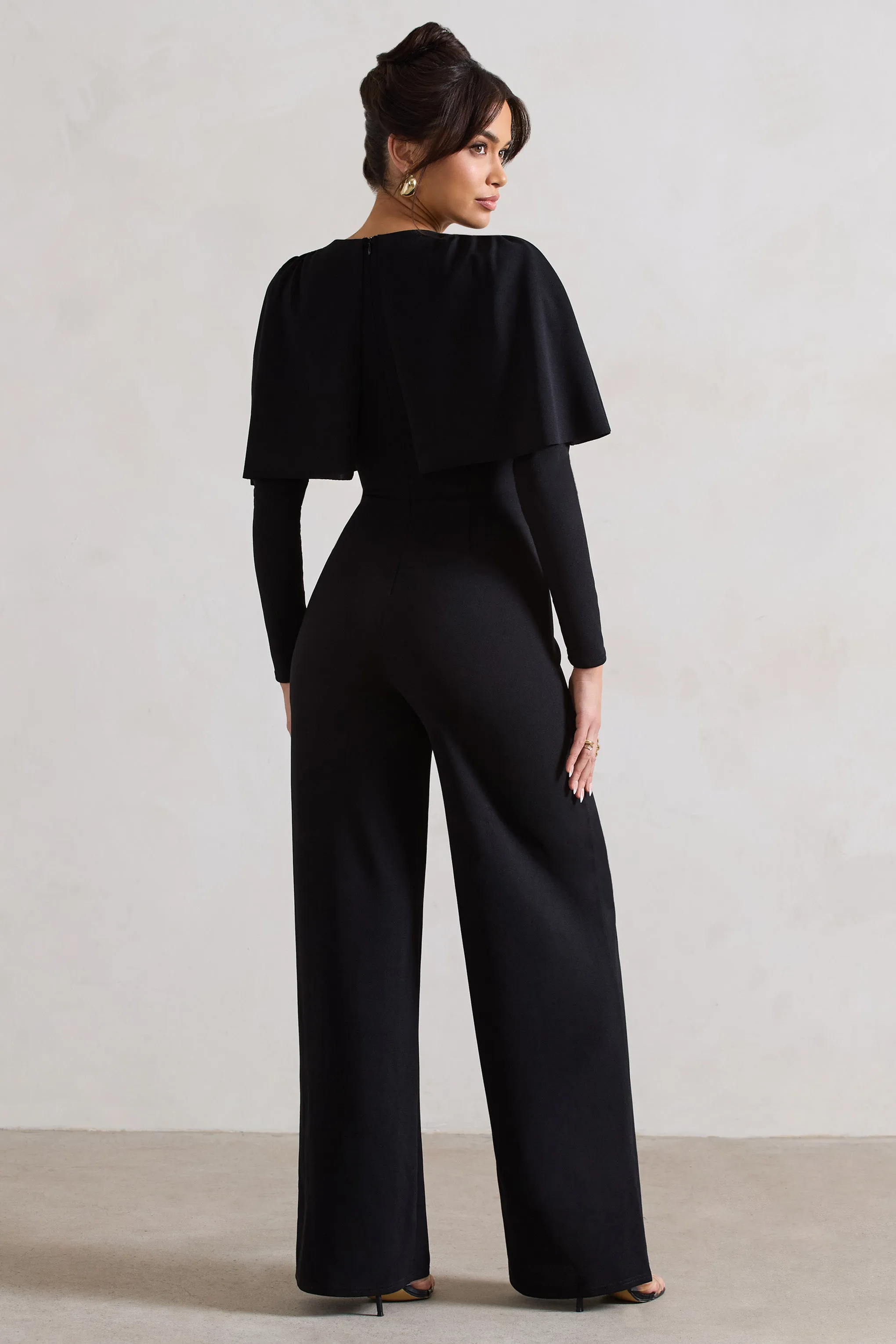 My Charm | Black Draped Plunge-Neck Straight-Leg Jumpsuit sold by Club L London product image thumbnail 2