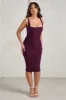 Lisbon | Plum Square Neck Ruched Midi Dress sold by Club L London