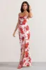 Fairy Tale | Champagne Floral Print Cowl Neck Satin Maxi Dress with Waist Tie sold by Club L London