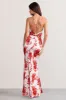 Fairy Tale | Champagne Floral Print Cowl Neck Satin Maxi Dress with Waist Tie sold by Club L London