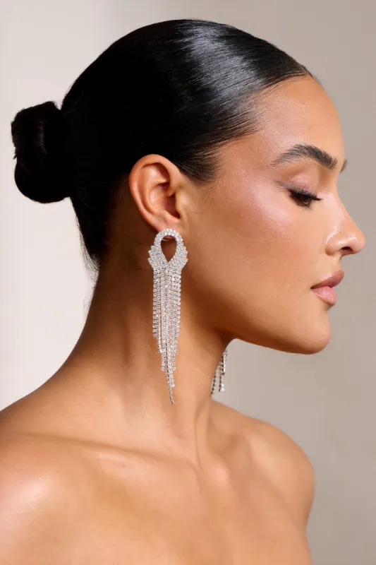 Stephanie | Silver Diamante Chain Drop Earrings sold by Club L London