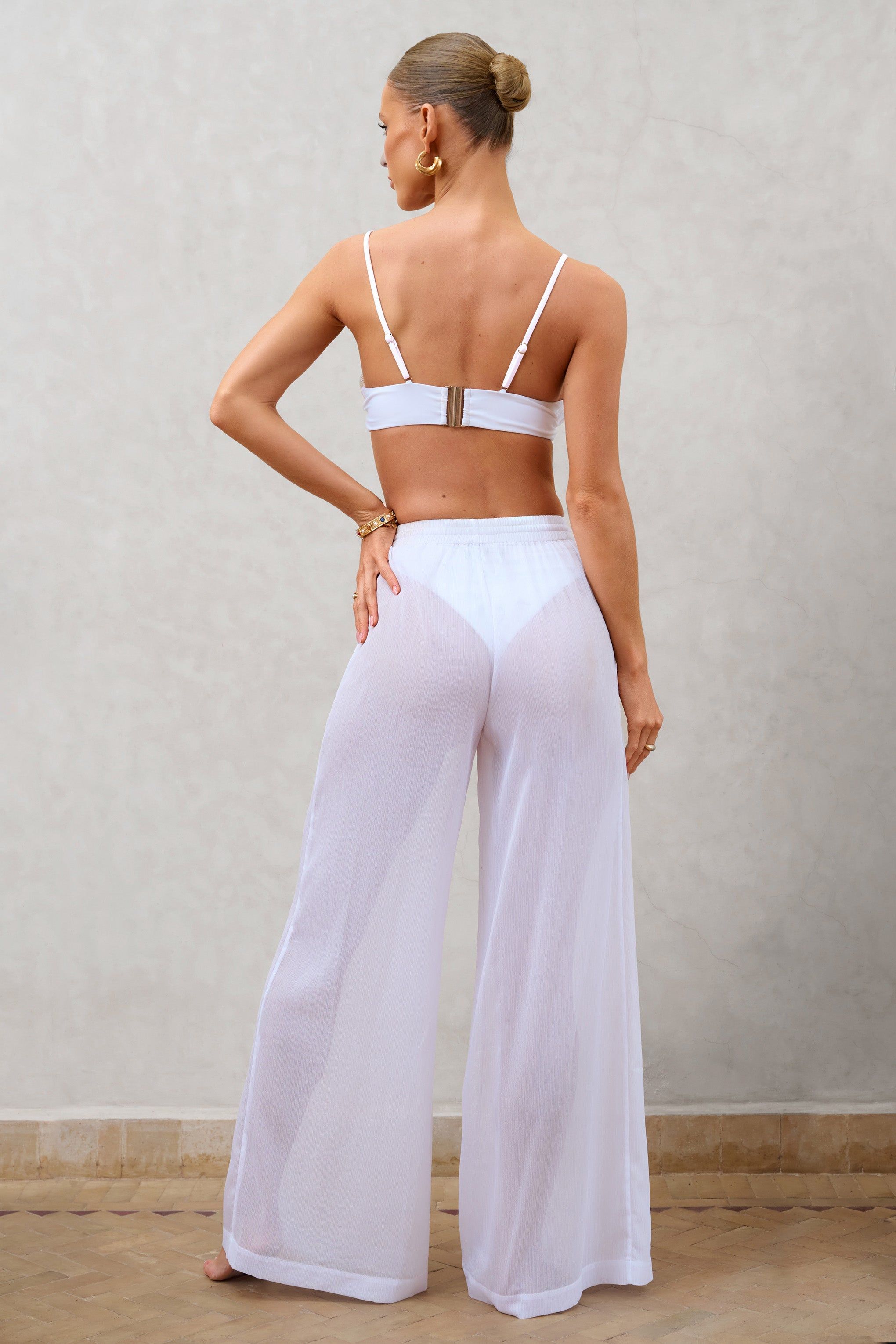Fresh Heir | White High-Waisted Wide-Leg Chiffon Trousers With Belt sold by Club L London product image thumbnail 2