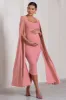 Flawless | Blush Pink Maternity Square Neck Midi Dress With Cape Sleeves sold by Club L London