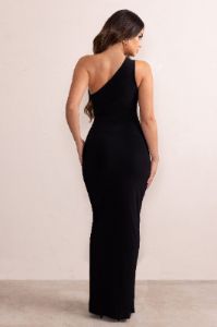 Until Dawn | Black One Shoulder Front Cut Out Maxi Dress sold by Club L London