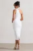 The Soiree | White Bodycon Midi Dress With Ruffled Choker sold by Club L London