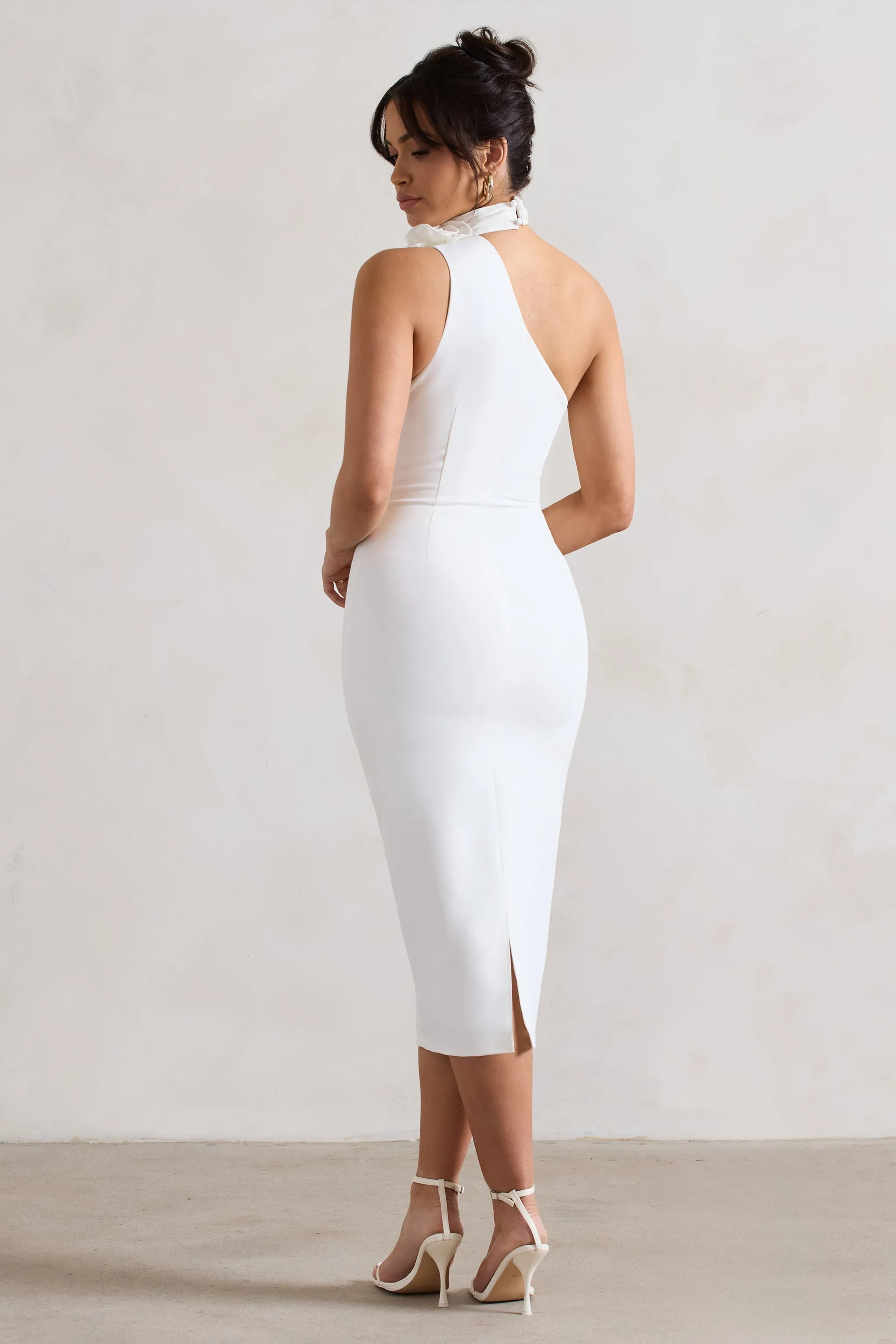 The Soiree | White Bodycon Midi Dress With Ruffled Choker sold by Club L London product image thumbnail 2