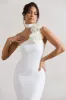 The Soiree | White Bodycon Midi Dress With Ruffled Choker sold by Club L London