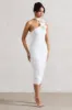 The Soiree | White Bodycon Midi Dress With Ruffled Choker sold by Club L London