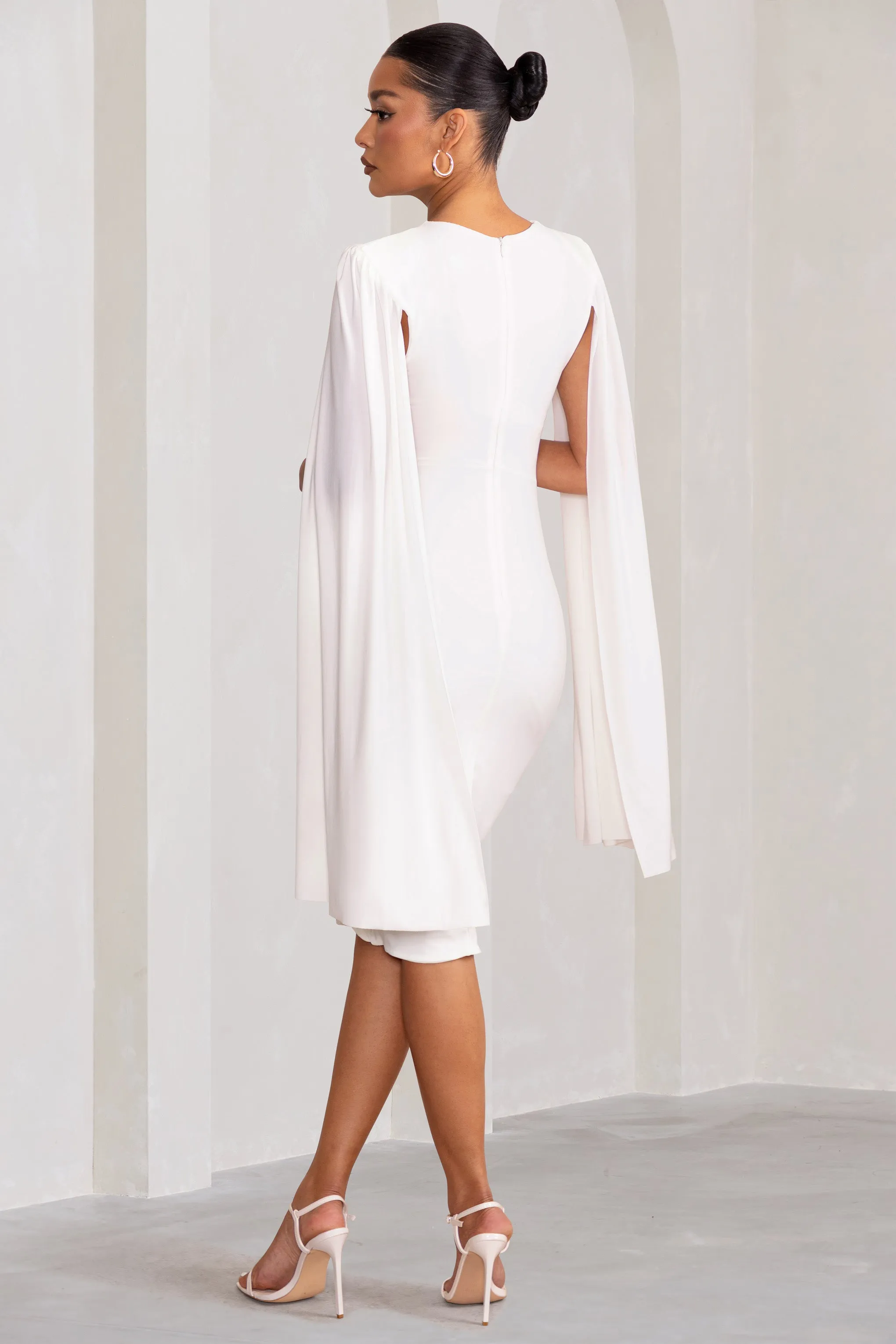 Hey Mama | White Maternity Cape Midi Dress sold by Club L London product image thumbnail 2