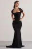 Prophecy | Black Fishtail Maxi Dress With Sheer Sleeves sold by Club L London