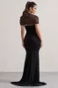 Prophecy | Black Fishtail Maxi Dress With Sheer Sleeves sold by Club L London