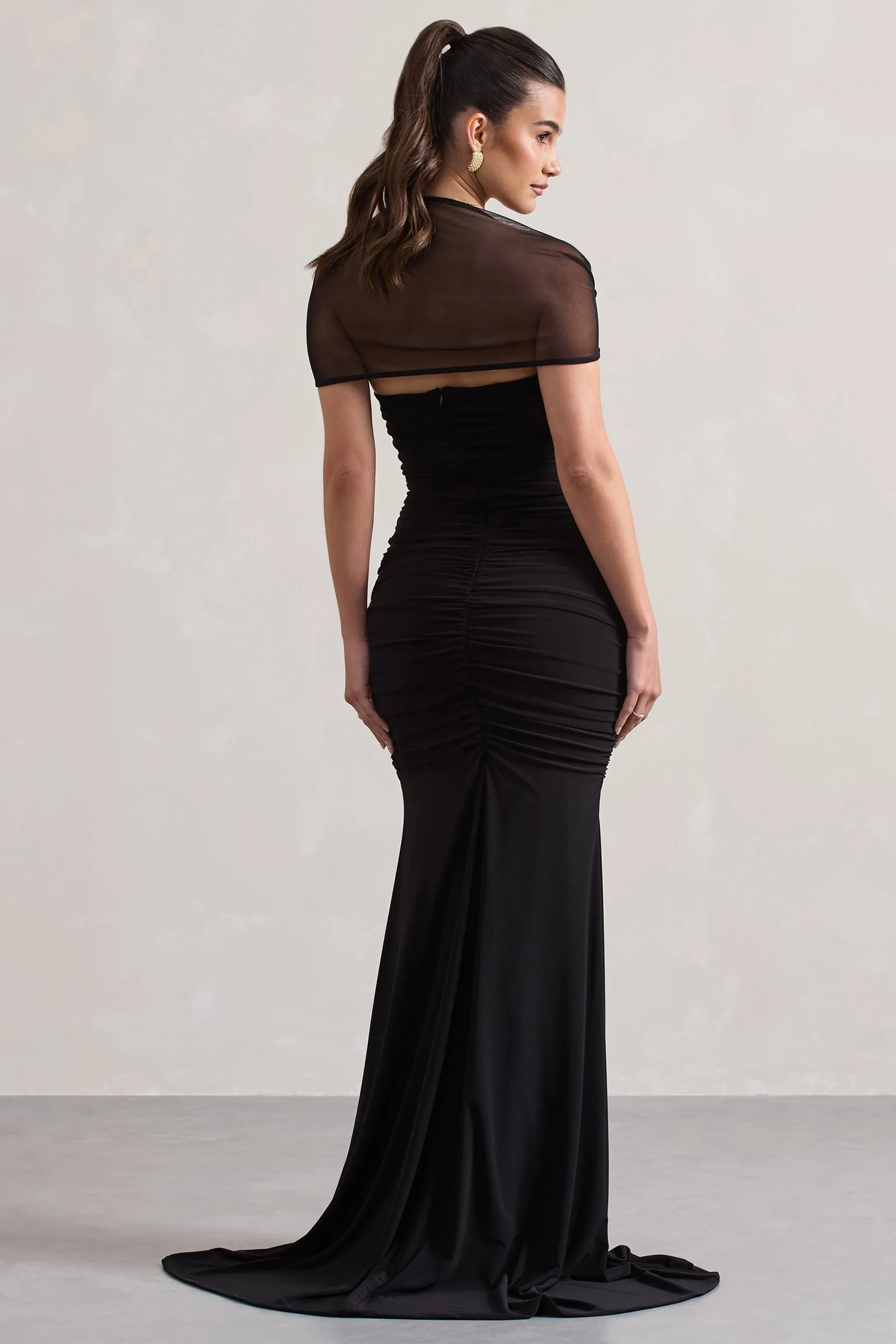 Prophecy | Black Fishtail Maxi Dress With Sheer Sleeves sold by Club L London product image thumbnail 2