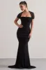 Prophecy | Black Fishtail Maxi Dress With Sheer Sleeves sold by Club L London
