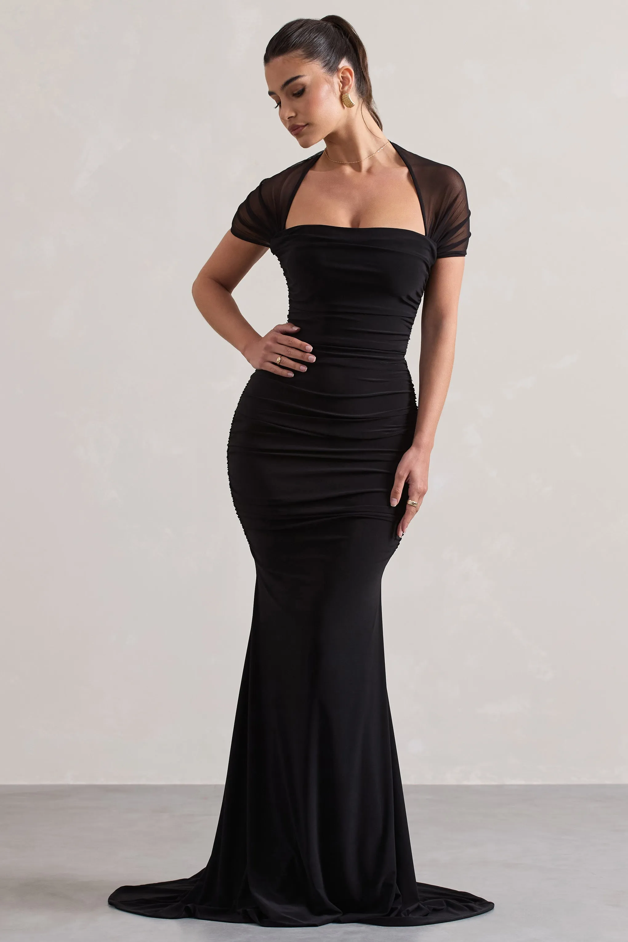Prophecy | Black Fishtail Maxi Dress With Sheer Sleeves sold by Club L London product image thumbnail 5