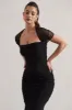 Prophecy | Black Fishtail Maxi Dress With Sheer Sleeves sold by Club L London