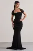Prophecy | Black Fishtail Maxi Dress With Sheer Sleeves sold by Club L London