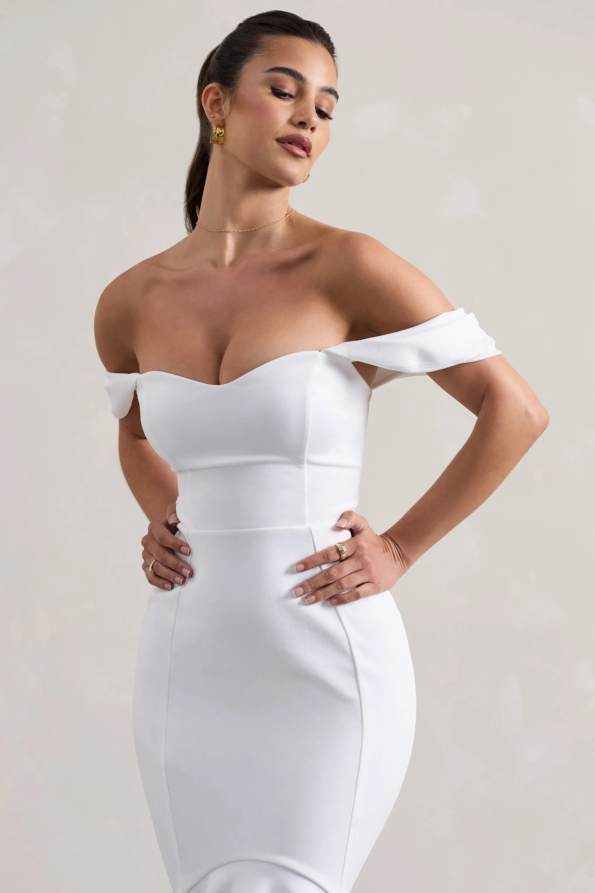 Cotillion | White Sweetheart High-Low Maxi Dress With Ruffle Hem sold by Club L London product image thumbnail 2
