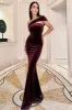 Candela | Port Velvet Asymmetric Bardot Maxi Dress sold by Club L London