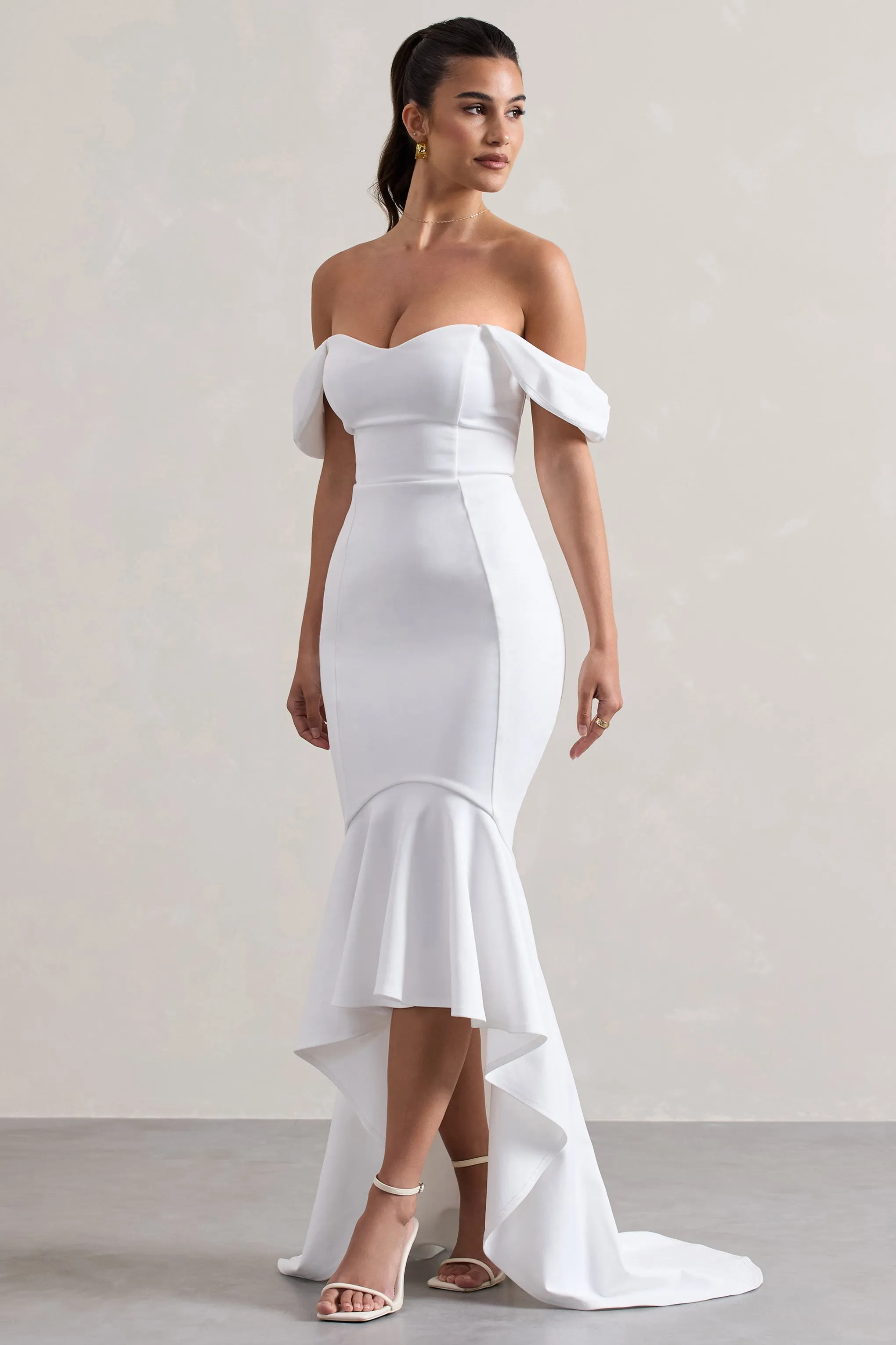 Cotillion | White Sweetheart High-Low Maxi Dress With Ruffle Hem sold by Club L London product image thumbnail 4