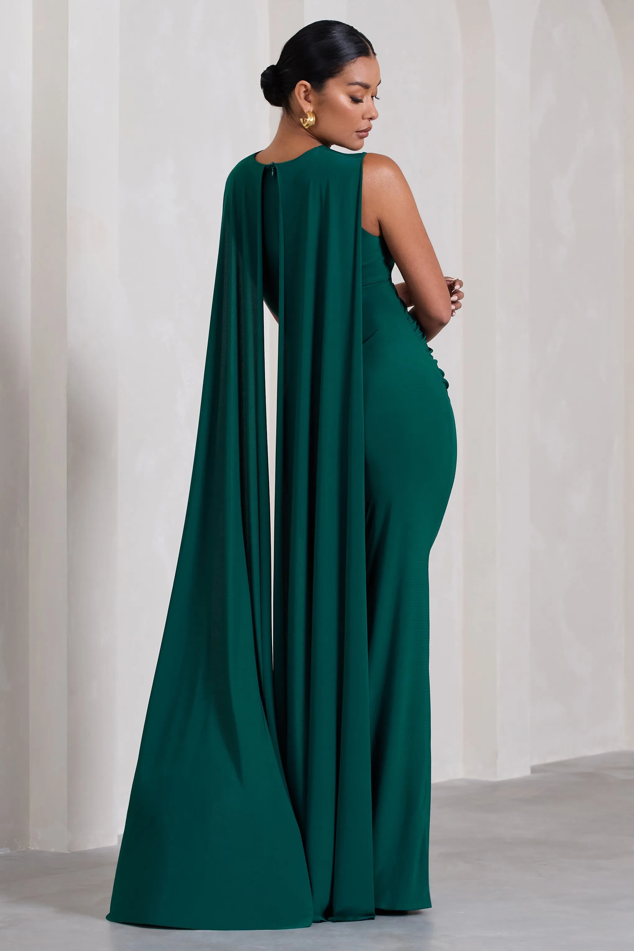 Allora | Bottle Green High-Neck Sleeveless Cape Maternity Maxi Dress sold by Club L London product image thumbnail 2